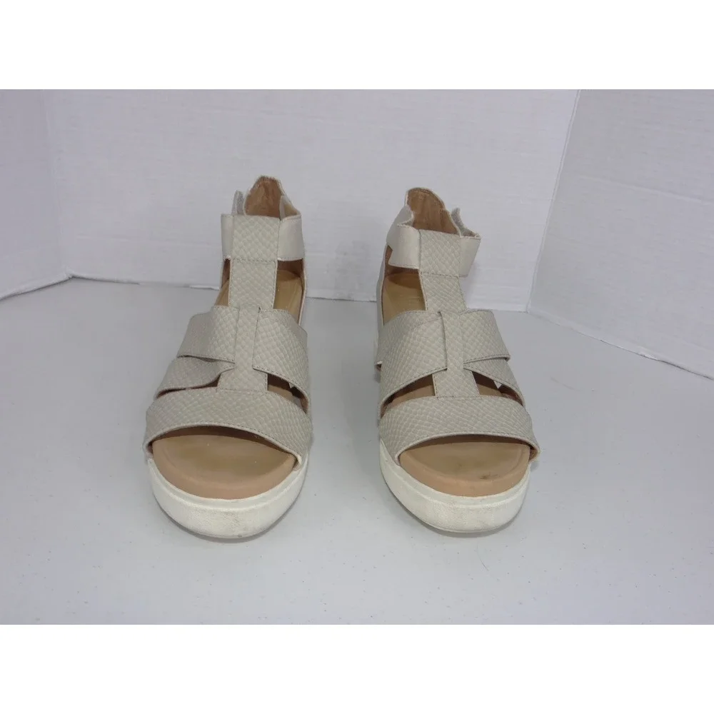 Dr. Scholl's Scramble Womens 10 Gray Snakeskin Wedge Platform Sandals Sporty
